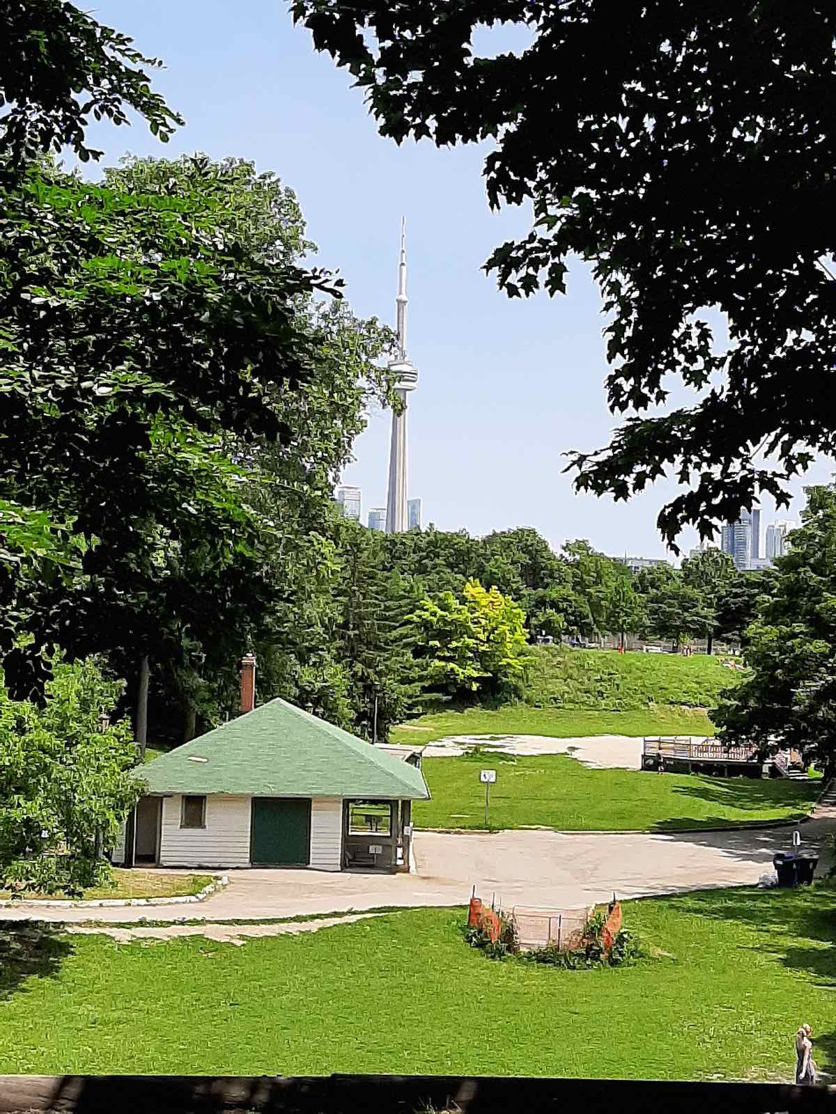 An open Toronto park with no shaded seating